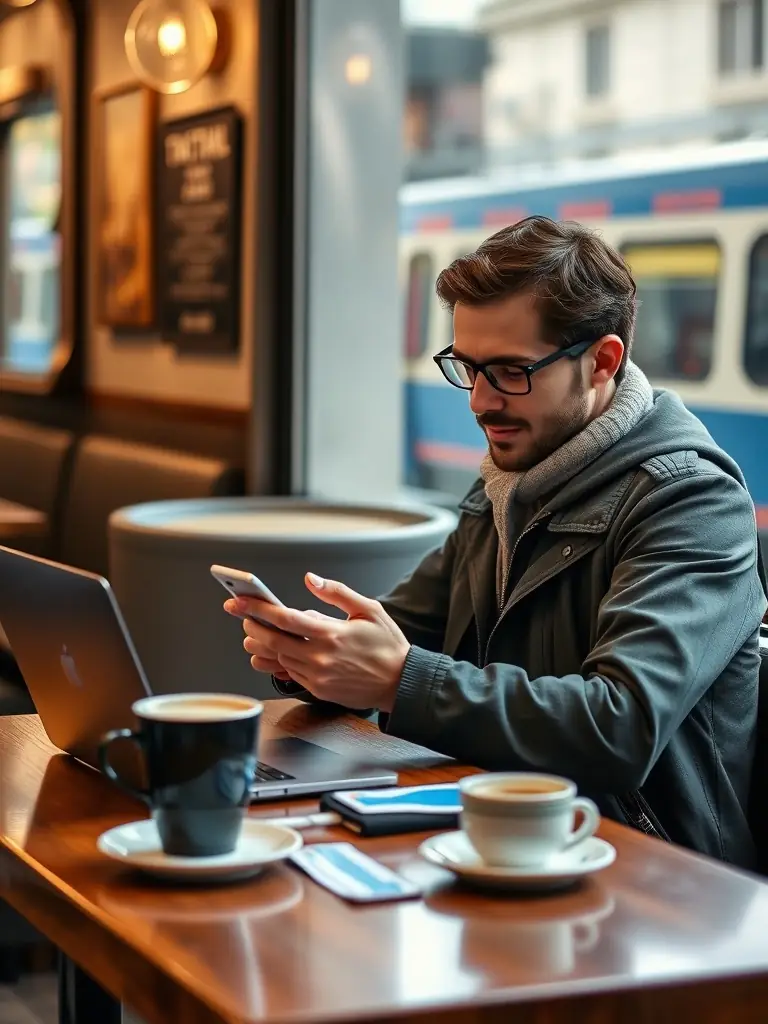 A traveler happily uploading their itinerary to TravelTailor via a mobile app, showcasing the ease of use.